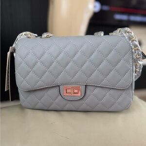 Elegant Gray Quilted Shoulder Bag